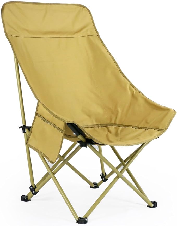 Portable Lightweight Compact Camping Foldable Chair with Carry Bag for Hiking Fishing Beach (High Back Khaki)