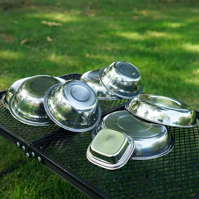 22PCS Service Plate Set with Travel Bag Stainless Steel Plates and Bowls Camping Set for Outdoor Camping Hiking Picnic BBQ Beach