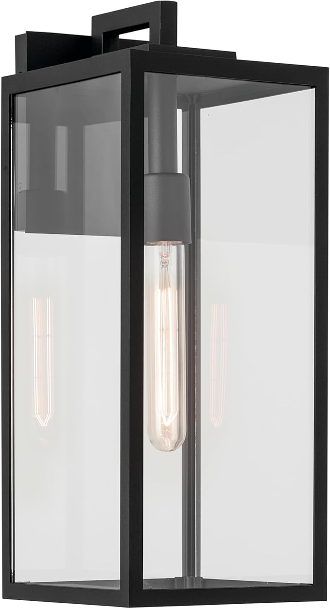 Kichler Branner 1-Light Textured Black Luxe Updated Traditional Outdoor Wall Light with Clear Glass for Outdoor Walls Exterior Doors Garage Porch or Patio Walls 17.75
