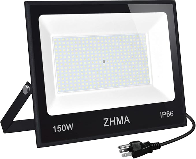150W LED Flood Light Outdoor12000lm LED Work Lights with PlugIP66 Waterproof Security Lights6500K Daylight White floodlight for Basketball Court Parking Lots Playground Yard