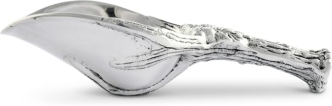 Arthur Court Antler Oak Leaf Handle Bar Ice Dry Bin Candy Spice Scoop - Sand Casted Aluminum 8 inch Long