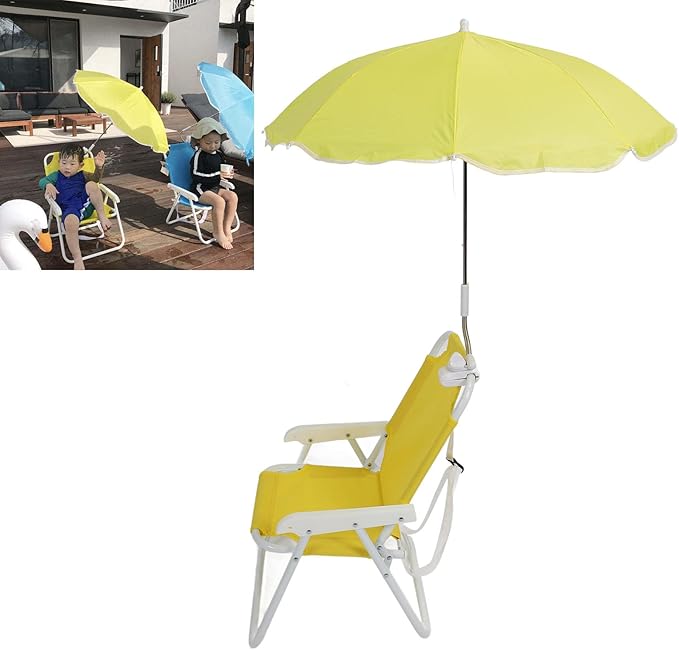 Low Beach Chair with Sun Umbrella Folding Camping Chair with Canopy Shade for Kids Adults Portable Children Camping Chairs Lawn Chair with Umbrella for Picnics Vacations