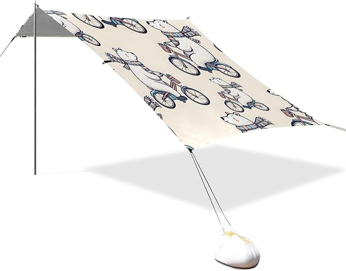Polar Bear Bicycle Riding Camping Sun Shelter Beach Tent Portable Beach Sun Shade Outdoor Canopy for Camping Trips Fishing Picnic