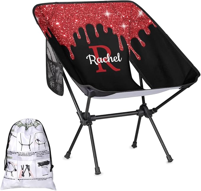 Custom Camping Chair with Name Personalized Portable Backpacking Chair Customized Lightweight Compact Folding Hiking Camp Chairs (Red)