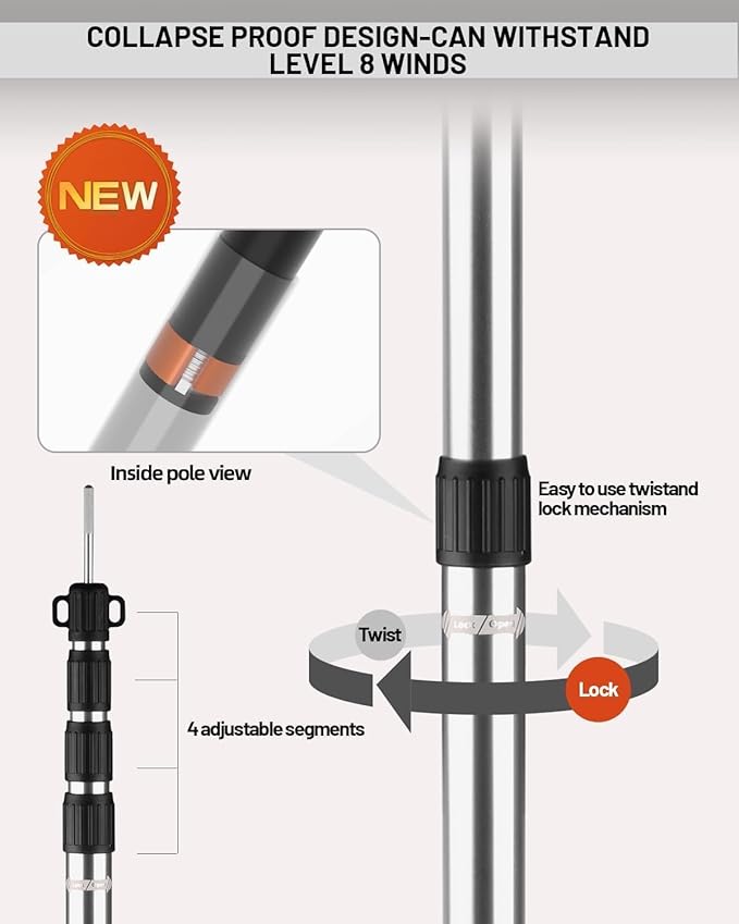 Tarp Poles Heavy Duty Adjustable AVOFOREST Aviation Aluminum 8.7FT Tent Poles Lengthen and Thicken with Protection Cap Awning Poles Set of 4 for Hiking Silver