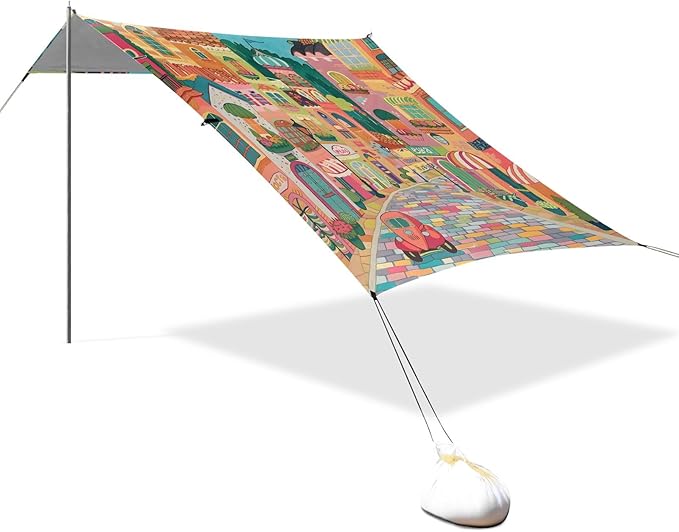 Camping Sun Shelters Colorful Small Town Street Beach Canopy 126 * 110.2in
