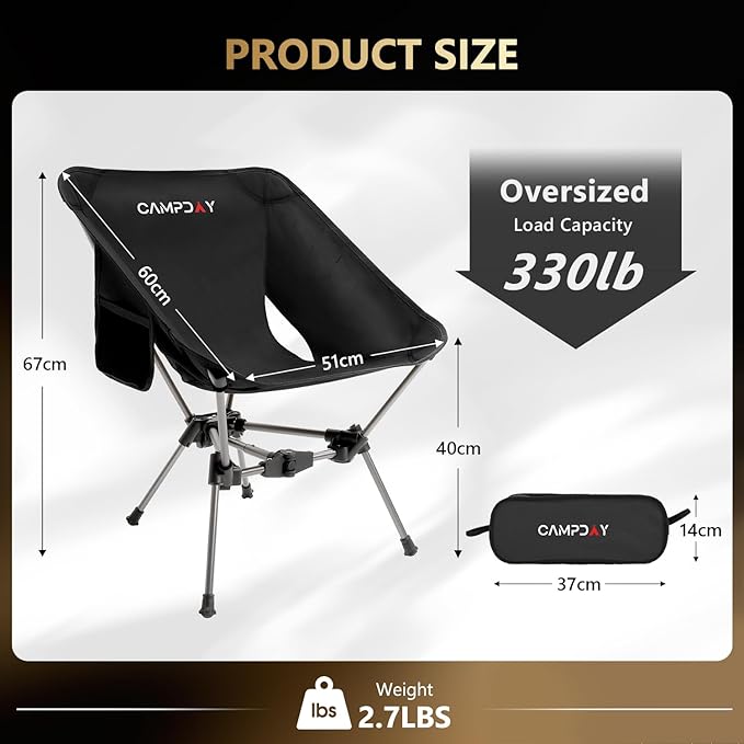 Camping Chair Backpacking Portable Hiking Ultralight Small Lightweight Folding Chair for Outdoor Camp Beach Picnic Concert Supports 330lbs (Black1PCS)