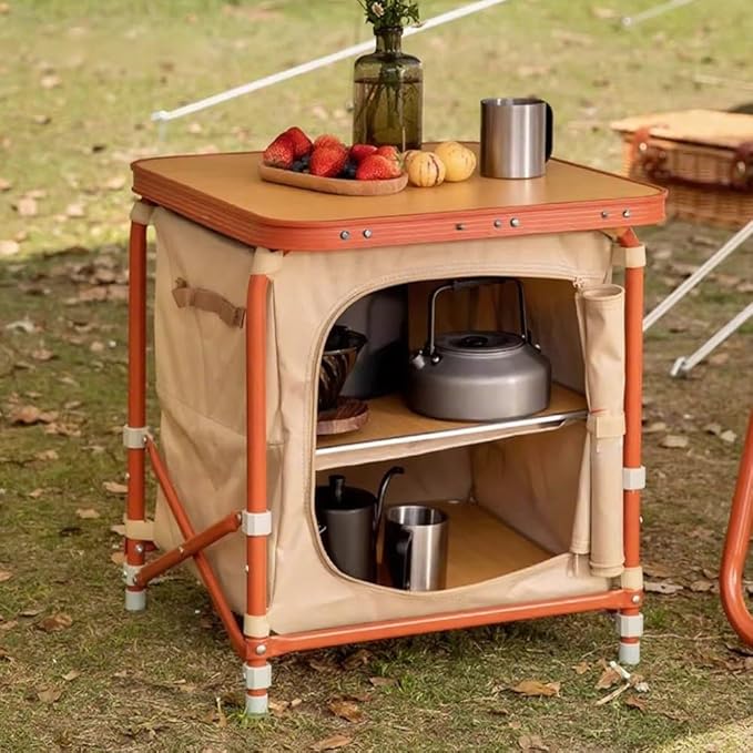 Camping Kitchen Box with Tabletop Camping Table Foldable with Storage Bags Portable Camp Organizer Cabinet for Outdoor and Gear Storage Containers for Easy Carry
