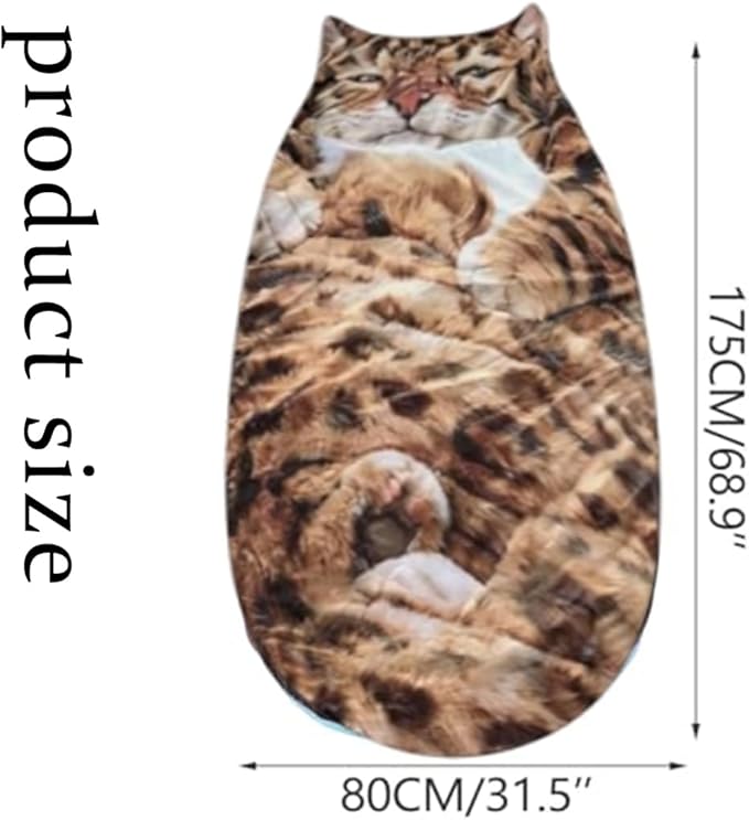 Cat Sleeping Bag for Human Fluffy Cat Sleeping Bag for Adults 3D Full Wrap Warm and Comfortable Machine Washable Adorable Cats Envelope Sleeping Bed for Indoor Travel Camping Beach