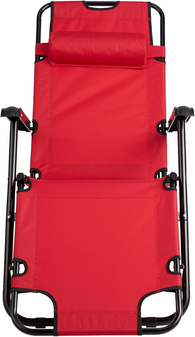 Reclining Camping Chair Portable Dual Purposes Extendable Folding Reclining Chair4 Adjustable Positions Patio Beach Chair for AdultsLawn Lounge Chairswith Headrestfor Garden Pool Sports (Red)