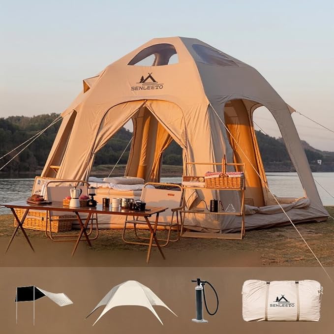 Inflatable Tents for Camping Large Inflatable Camping Tent with Hand Pump Easy Setup Tents for 4-6 People Portable Glamping Tent
