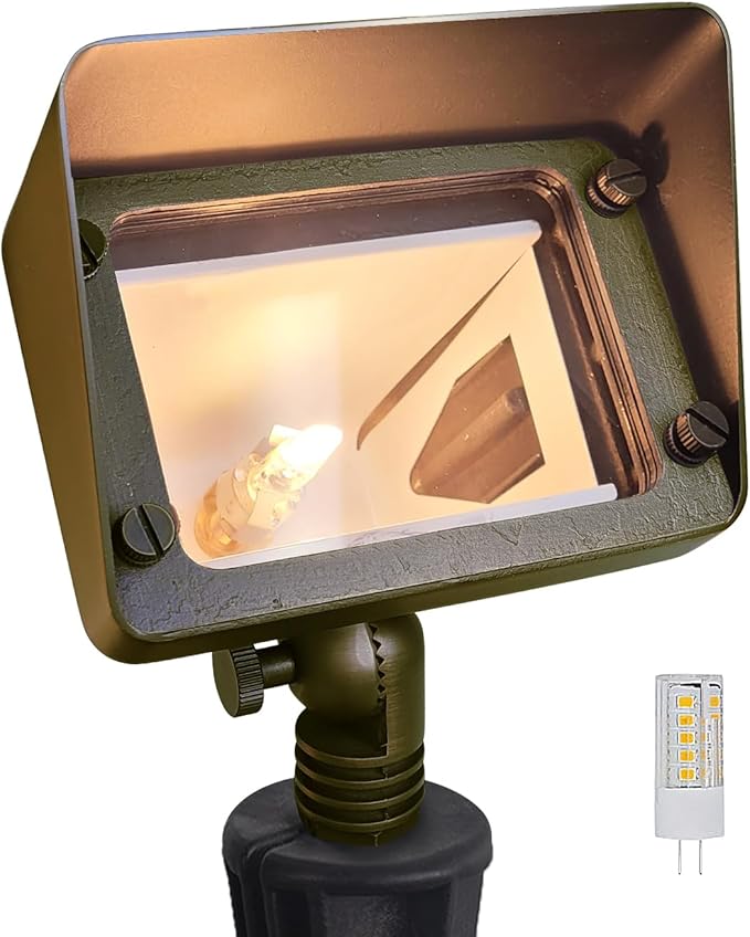 COLOER Brass Flood Lights with 4W 2700K LED G4 Bulb 12V Low Voltage Landscape Floodlights for Outside Outdoor Wall Lights Illuminating Signs Walls and Tree