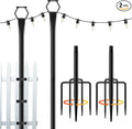 2 Pack String Light Poles for Outside 10Ft Light Poles for Outdoor String LightsAdjustable Outdoor Light Poles with Fence Brackets Hanging LightsMetal Stand Deck Patio Backyard