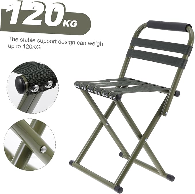 GANAZONO 1pc Outdoor Portable Folding Fishing Chair Lightweight Collapsible Stool for Camping Picnic and Fishing Green Easy to Carry and Non-Slip Design
