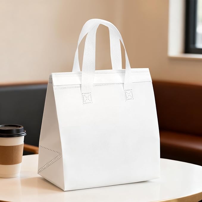 120 Pcs Insulated Take Out Bags Bulk in Thermal Insulation Lunch Bag for Hot Cold Food Coffee Milk Tea BBQ or Wedding Birthday Catering Restaurant Grocery Picnic Donation Gift Bag
