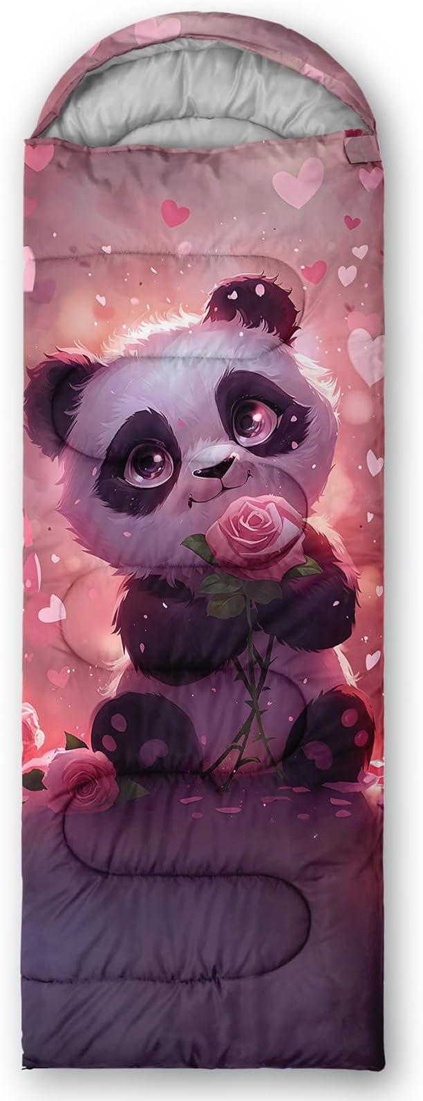 AILONEN Kawaii Panda Sleeping BagsLightweight &amp Waterproof3 Season Warm &amp Cool WeatherDreamy Purple Flower Animal Themed Sleeping Bags for BoysGirlsKidsAdults TravellingOutdoors
