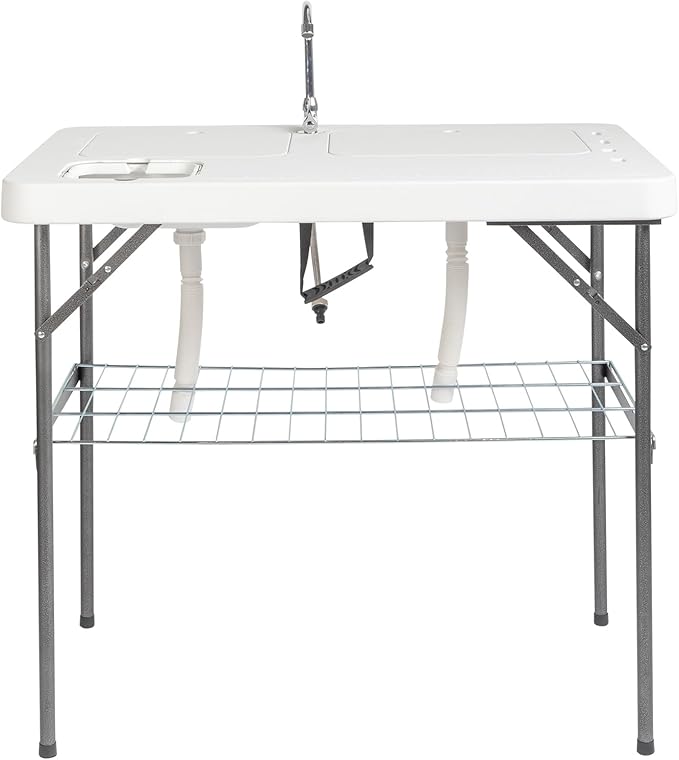 Folding Fish Cleaning Table with Sink Portable Folding Camping Table Outdoor Fish Cleaning Station Fish and Game Cleaning Table Portable Camping Sink Table for Patio Lawn Yard Garden Camping Picnic