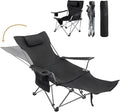 Reclining Camping Chair with Removable Footrest Adjustable Camping Lounge Beach Chair with Padded Headrest Cup Holder &amp Carry Bag Camp Chair with Foot Rest Lawn Chairs for Camp FishingOffice