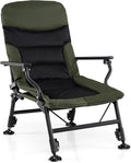 GYMAX Foldable Fishing Chair Heavy Duty Oversized All-Terrain Camping Chair 180° Adjustable Padded High-Back Portable Recliner for Outdoor Patio Beach (No Footrest)