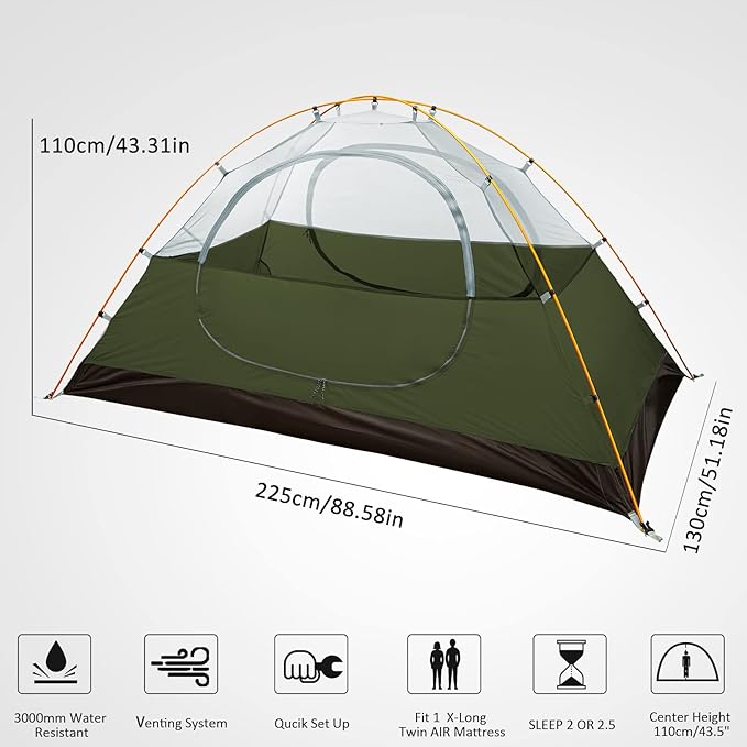 Bessport Mummy Sleeping Bag and Bessport Camping Tent 2 Person Tent Waterproof Two Doors Backpacking Tent Easy Setup Lightweight for Outdoor Hiking Mountaineering Travel