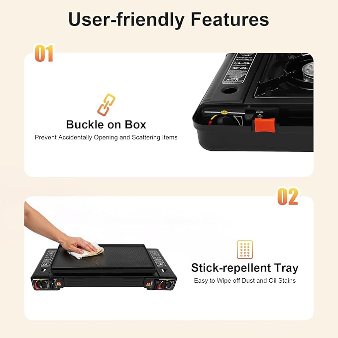 2-Burner Portable Camping Stove Butane Camping Stove Outdoor Travel Camp Stove for Camping BBQ Home (with Grill Tray)