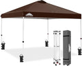 EAGLE PEAK Pop Up Canopy Tent with Wheeled Carry Bag 8 Stakes 4 Ropes 4 Weight Bags Easy Set Up Tent Canopy 10x10 ft 100sqft of Shade Brown