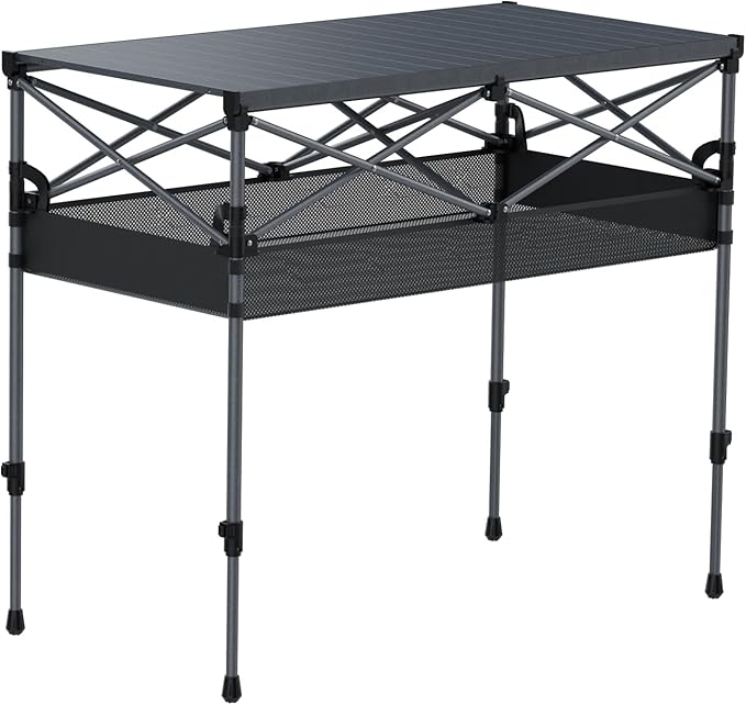 FUNYKICH Folding Camping Table(L39.4''xW19.7'') Aluminum Roll-up Portable Picnic Table with 2 Adjustable Height Large Storage and Carrying Bag for Picnic Camping BBQ Party Backyard Beach