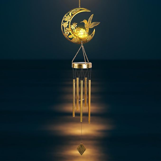 Moon Hummingbird Wind Chime Outdoor Handcrafted Metal Garden Wind Chimes with Hummingbird Charms Melodic Wind Bells for Patio Porch Decor Weatherproof Gift for Nature Lovers &amp Bird Watchers