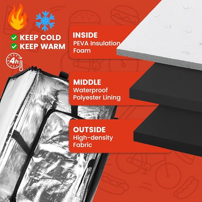 Food Delivery BagLarge Insulated Backpack for Doordash/Uber Eeats Expandable Cooler Bags for Bike/Motorcycle with Reflective Strip and Cup HoldersReusable Pizza Food Delivery Bag with Hand Straps