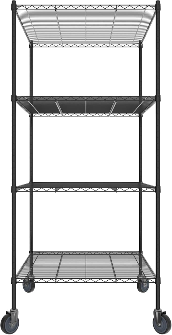 Commercial NSF Listed Black Epoxy Mobile Wire Shelving Kit 36 x 48 x 80 with 4 Shelves Perfect for Warehouse Walk-in Refrigerator Freezer Grocery Store Restaurant Dishroom