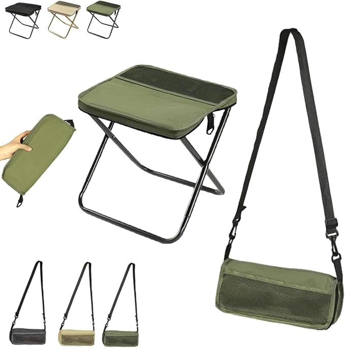 Foldable Backpack Stool - Portable 2-in-1 Camping Chair Converts to Satchel Heavy Duty Supports 330lbs for Hiking Fishing Camping &amp Outdoor Travel with Storage Pouch (Green Large)