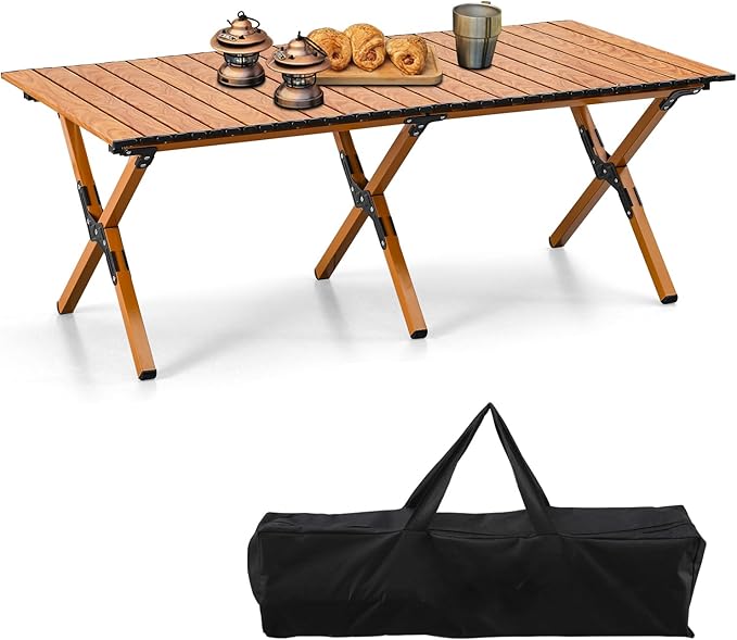 BOOSDEN Portable Folding Camping Table Outdoor Low Picnic Table Aluminum Roll-up Camping Table with Carry Bag Lightweight Foldable Camp Table for BeachParty Patio BBQ Travel Backyard