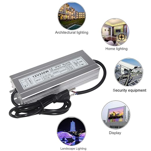LED Power Supply 250W High-powerTransformer Waterproof IP67 12V DC Driver Adapter for Outdoor Use