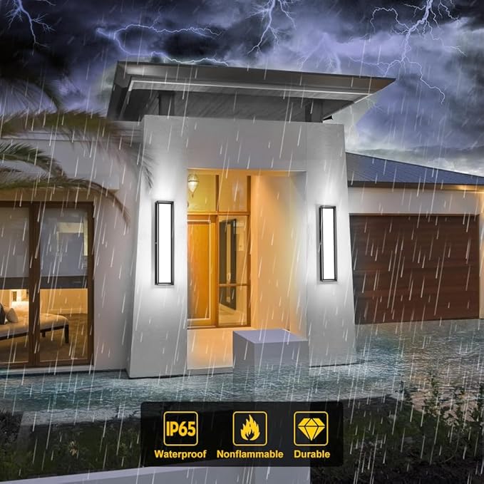 Sytmhoe Outdoor Wall Lights 23.6in 10%-100% Dimmable 6000K LED Modern Patio Wall Light Fixture Aluminum&ampPC Black Exterior Sconce Wall Mounted LightsSuitable for Garage Courtyard House(6000K)
