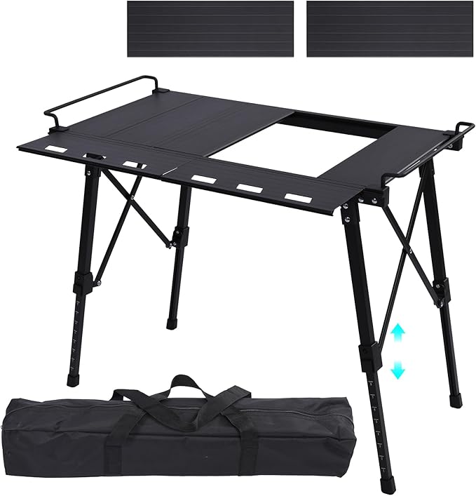 Aircity Folding Camping Table Portable Folding Aluminum Table with Adjustable Height for BBQ Camping Picnic Beach Travel and Outdoor Cooking