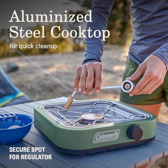 Coleman Cascade 18 1-Burner Camping Stove Portable Cooktop with 8000 BTUs &amp Matchless Lighting Fits 12-Inch Pan Great for Outdoor Cooking Camping Tailgating Grilling BBQs &amp More