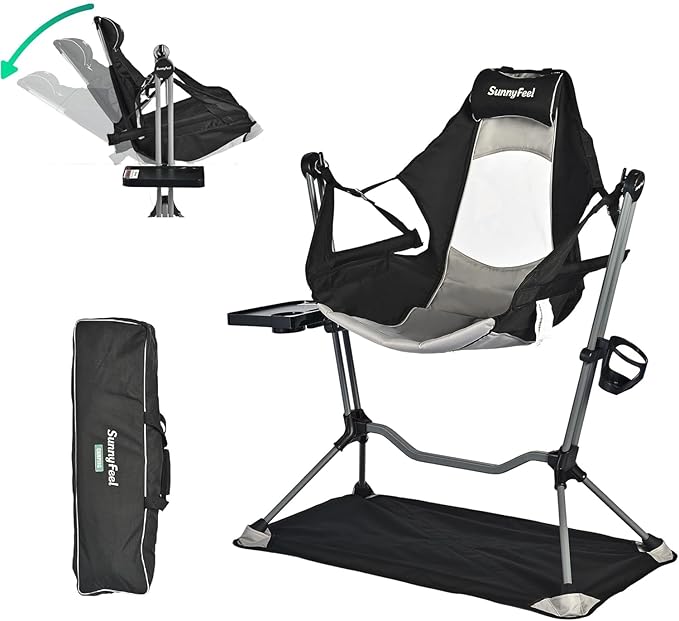 SUNNYFEEL Hammock Camping Chair Oversized Swinging Camping Chair Portable Hammock Chairs with Cup Holder Beach Mat MAX 300lbs Heavy Duty for Outdoor Travel Lawn Backyard Beach (Black)