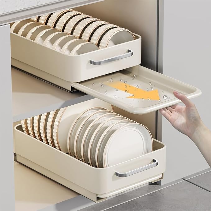 TrailBlaze Under Basin Slide-Out Dish Drying Rack (Matte White Flat Mesh): Heavy-Duty Carbon Steel with Drip Tray – Space-Saving Kitchen Cabinet Organizer for Plates/Bowls