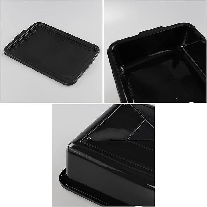 13 L Black Plastic Bus Tub with Lid 3 Pack Bus Dish Pan