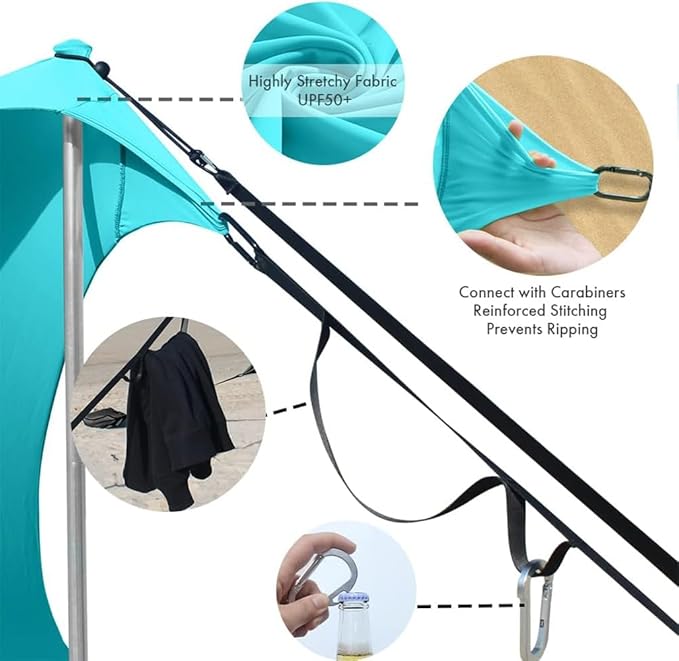 Beach Canopy Windproof Design Sun Shelter UPF50+ Portable Family Tent with 6 Sandbags Anchors 10x10 FT 2 Pole Pop Up Outdoor Shelter for Beach Camping Fishing Backyard
