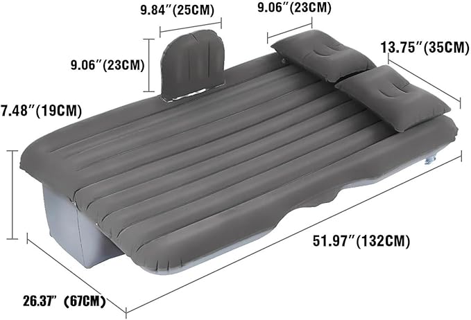 SUV Inflatable Mattress Car Electric Inflatable Bed Camping Car Inflatable Mattress PVC Flocking Car Mattress Cigarette Lighter Fast Inflatable Bed (Black)