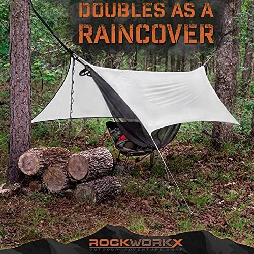 ROCKWORKX Camping Hammock USA Single &amp Double Portable Multi-Use as Sunshade/Weather Shade/Tent Cover for Compact Travel Indoor &amp Outdoor (Multiple Colors)