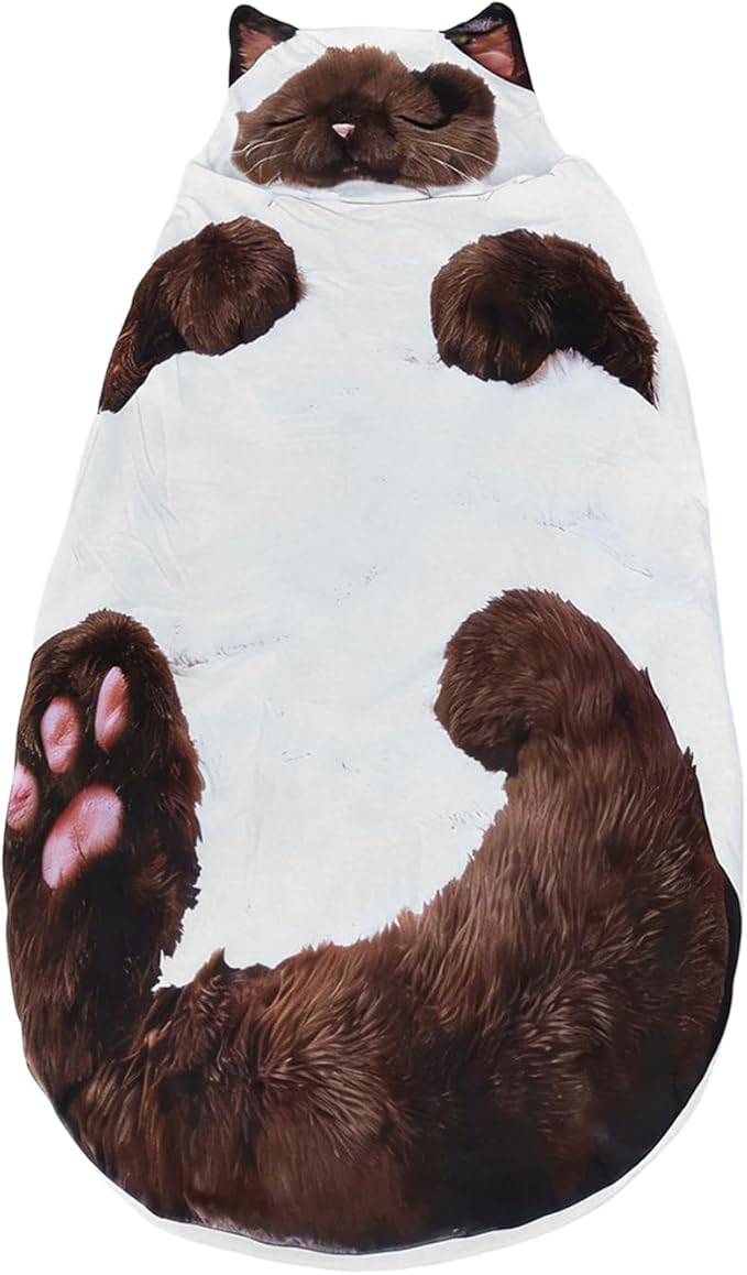 Cat Sleeping Bag for Human Adorable Cats Envelopes Sleeping Bag Washable Cat Sleep Bags for Adults Soft Animal Slumber Bags Cute Warm Blanket for Camping Sleepovers Travel Home