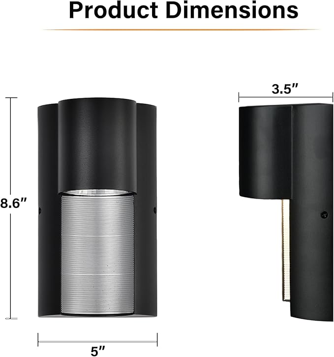 COTTAGE LIFE Modern Outdoor Wall Light Fixture 12W LED Exterior Wall Sconce 1680LM 3000K Warm Light Black Aluminum Waterproof Hardwired Outdoor Wall Lights for Porch Patio Garage Front Door House