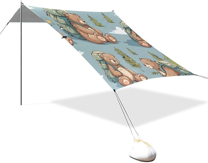 Adventure Teddy Bear Camping Sun Shelter Beach Tent Portable Beach Sun Shade Outdoor Canopy for Camping Trips Fishing Picnic