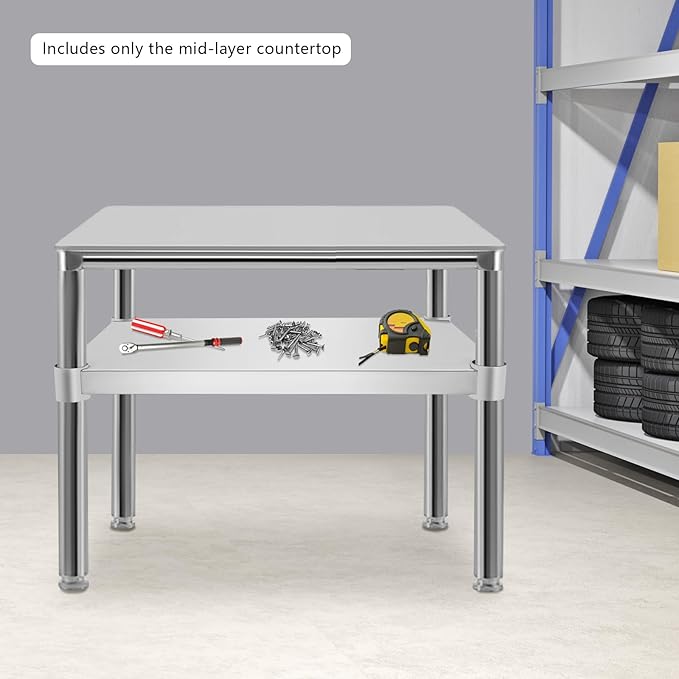 Eapmic Undershelf for Work Tables Adjustable Lower Shelf Stainless Steel Bottom Shelf Add for Commercial Prep Table Restaurant Kitchen Bakery Garage Workshop Use (21.65x15.75in)