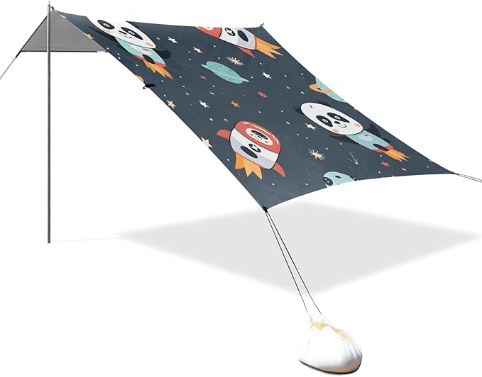 Panda Flying in Outer Space Camping Sun Shelter Beach Tent Portable Beach Sun Shade Outdoor Canopy for Camping Trips Fishing Picnic
