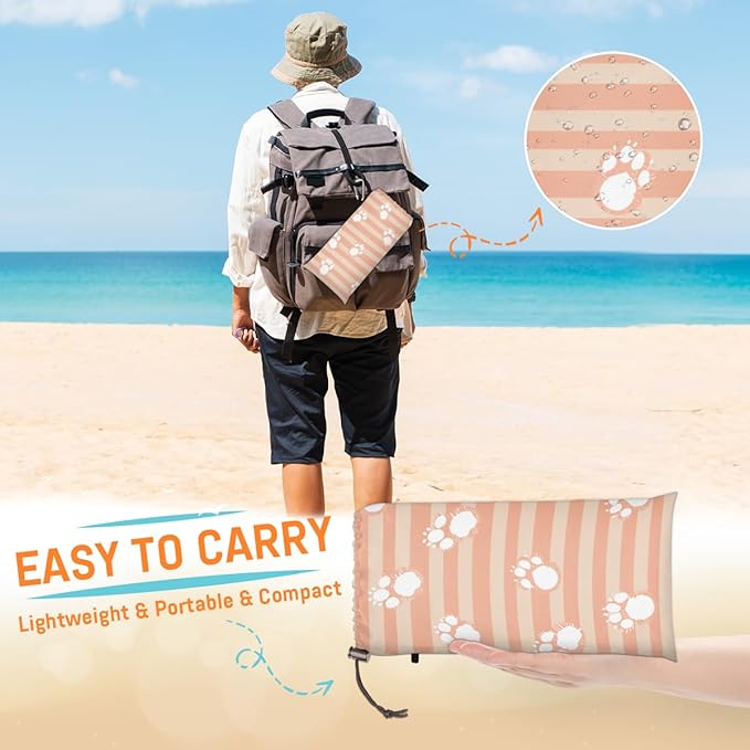 Waterproof Sandproof Beach Blanket 59''×68'' Cats Polyester Outdoor Picnic Blanket with 4 Stakes &amp Storage Bag for BeachCampingVacation Paw Print
