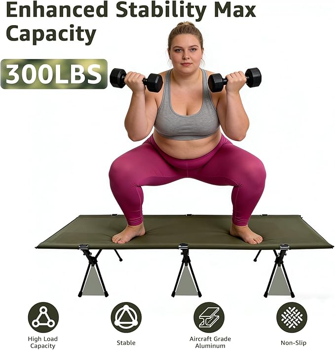 2 in 1 Folding Camping Cot with Leg Extenders Portable Height Adjustable Sleeping Bed 300 lbs Max Load Ultralight Aluminum Cot for Tent Camping Backpacking and Road Trip