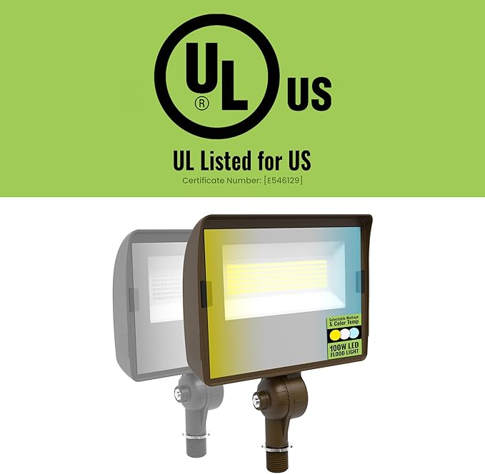 Select LED Flood Light with Photocell 50W/80W/100W Wattage Selectable 13500 Lumen 3000K/4000K/5000K CCT IP65 Waterproof UL Certified Outdoor Security Light for Yard Driveway (Knuckle Mount)